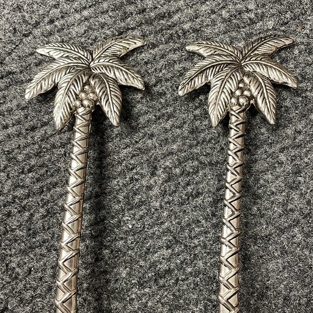 Godinger Palm Tree Large Salad Serving Set Silver Dinnerware Serving Tongs - Picture 2 of 6